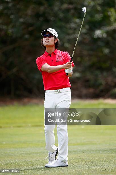 Kevin Na of South Korea plays a shot on the 2nd hole during the final round of the Valspar Championship at Innisbrook Resort and Golf Club on March...