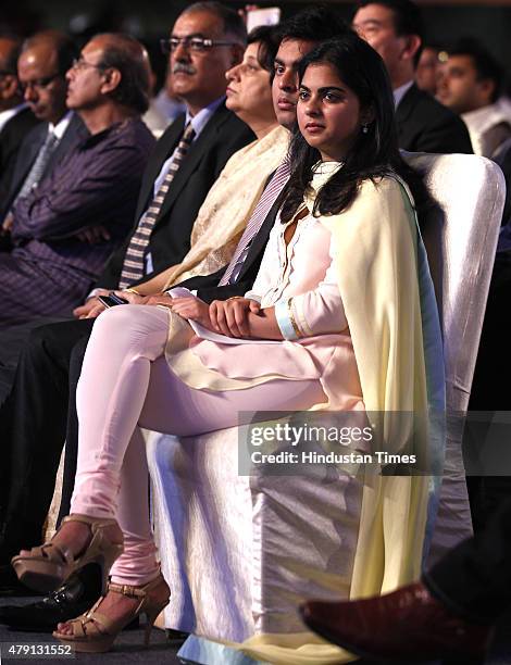 Reliance Industries Chairman Mukesh Ambani's son Akash Ambani and daughter Isha Ambani attend the launch of Digital India Week by Prime Minister...