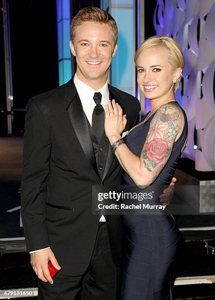 Actor Michael Welch gets engadged to girlfriend Sam Maggio onstage during the 6th Annual Thirst Gala at the Beverly Hilton Hotel on June 30, 2015 in...