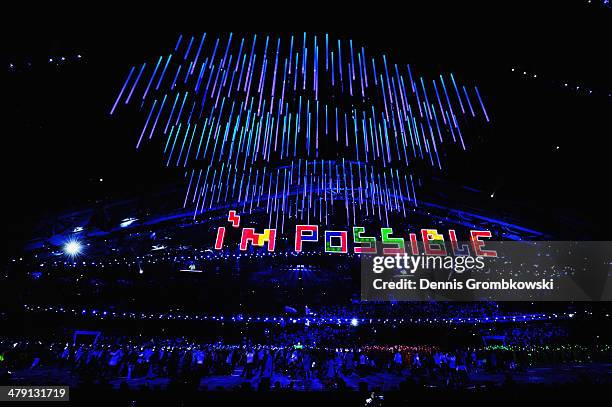 General view is seen during the Sochi 2014 Paralympic Winter Games Closing Ceremony at Fisht Olympic Stadium on March 16, 2014 in Sochi, Russia.