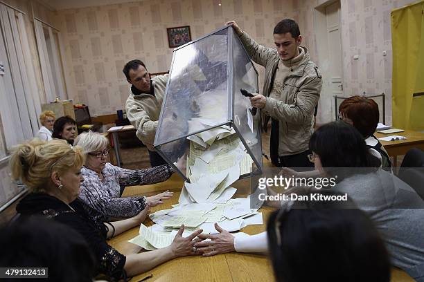 Election staff begin the count at a polling station after a day of voting on March 16, 2014 in Bachchisaray, Ukraine. Crimeans go to the polls today...