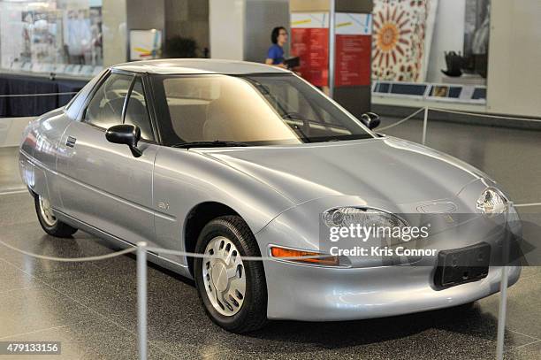 The General Motors EV1 Electric Car is on display during the grand opening of National Museum Of American History's Innovation Wing at the National...