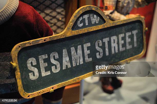 Sesame Street Sign from 1979 is on display during the grand opening of National Museum Of American History's Innovation Wing at the National Museum...