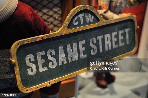 Sesame Street Sign from 1979 is on display during the grand opening of National Museum Of American History's Innovation Wing at the National Museum...