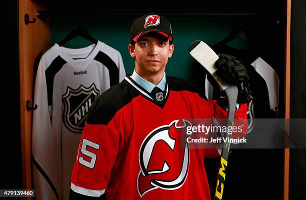 Brett Seney poses for a portrait after being selected 157th overall by the New Jersey Devils during the 2015 NHL Draft at BB&T Center on June 27,...