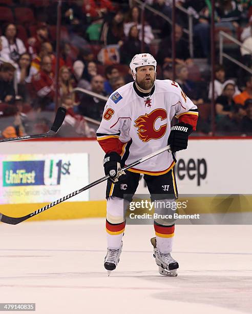 Brian McGrattan of the Calgary Flames skates against the Phoenix Coyotes at the Jobing.com Arena on March 15, 2014 in Glendale, Arizona. The Coyotes...