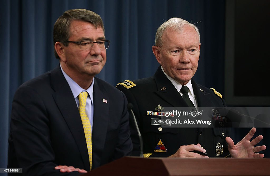 Secretary Of Defense Ash Carter And Joint Chiefs Of Staff Dempsey Hold Briefing At Pentagon