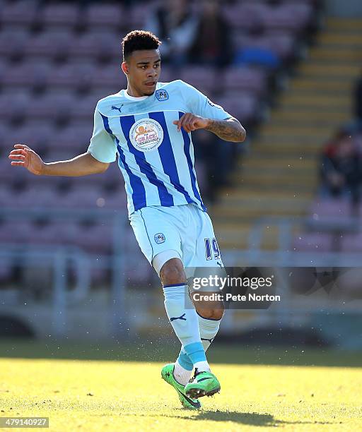 Jordan Willis of Coventry City in action during the Sky Bet League One match between Coventry City and Port Vale at Sixfields Stadium on March 16,...