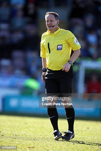 Referee Rob Leewis in action during the Sky Bet League One match between Coventry City and Port Vale at Sixfields Stadium on March 16, 2014 in...
