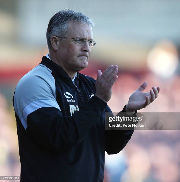 Port Vale manager Micky Adams looks on during the Sky Bet League One match between Coventry City and Port Vale at Sixfields Stadium on March 16, 2014...