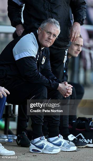 Port Vale manager Micky Adams looks on during the Sky Bet League One match between Coventry City and Port Vale at Sixfields Stadium on March 16, 2014...