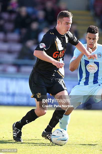Tom Pope of Port Vale in action during the Sky Bet League One match between Coventry City and Port Vale at Sixfields Stadium on March 16, 2014 in...