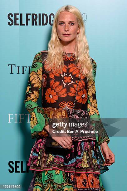 Poppy Delevingne arrives at the Tiffany & Co. Immersive exhibition 'Fifth & 57th' at The Old Selfridges Hotel on July 1, 2015 in London, England.