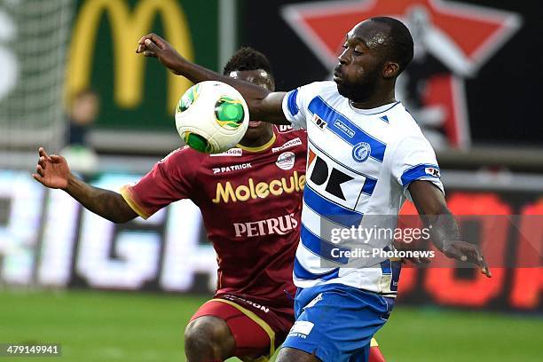 Herve Kage of Gent during the Jupiler League match between Kaa Gent and SV Zulte Waregem on March 16, 2014 in Gent, Belgium.