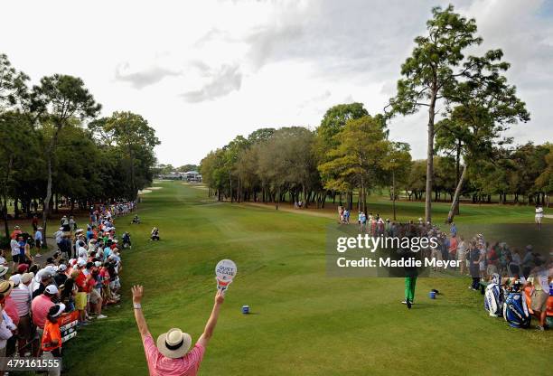 Scott Langley hits a tee shot on the 18th hole during the final round of the Valspar Championship at Innisbrook Resort and Golf Club on March 16,...