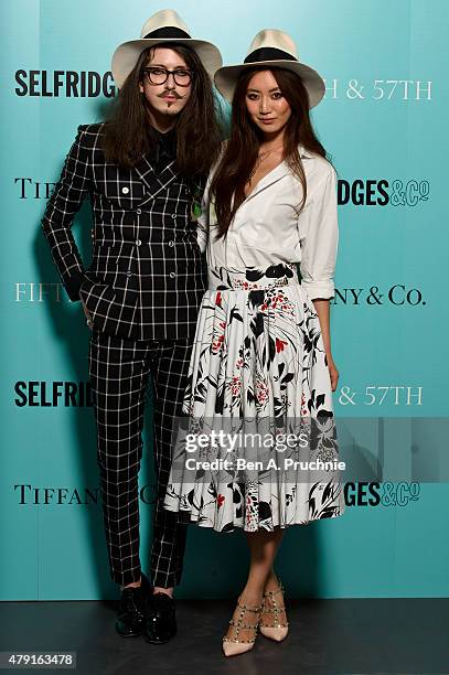 Joshua Kane and Betty Bachz arrives at the Tiffany & Co. Immersive exhibition 'Fifth & 57th' at The Old Selfridges Hotel on July 1, 2015 in London,...