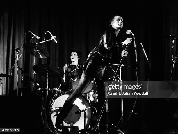 Drummer Palmolive and singer Ari Up , performing with British punk group The Slits at the Coliseum, Harlesden, London, 11th March 1977. The group are...