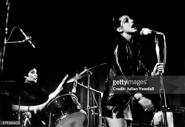 Drummer Palmolive and singer Ari Up , performing with British punk group The Slits at the Coliseum, Harlesden, London, 11th March 1977. The group are...