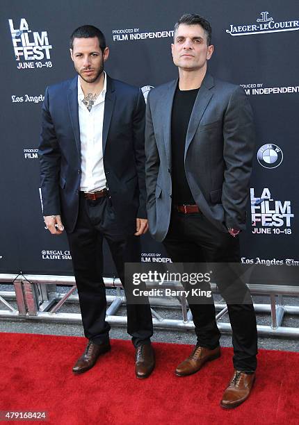 Producers Paris Latsis and George Zakk attend the premiere of 'Grandma' at the Opening Night of the 2015 Los Angeles Film Festival at Regal Cinemas...