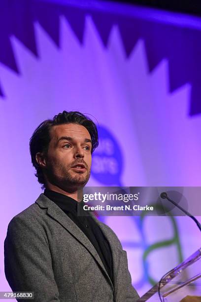 Author Oliver Jeffers speaks on stage during the children's book and author breakfast at BookExpo America held at the Javits Center on May 29, 2015...