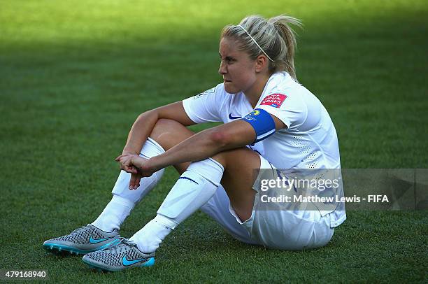 Steph Houghton of England looks on, after her team lost to Japan during the FIFA Women's World Cup 2015 Semi Final match between Japan and England at...