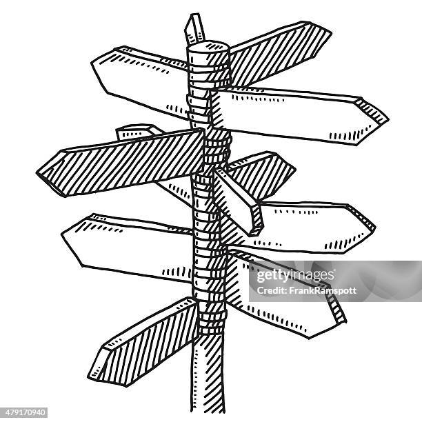 wegweiser mehrere richtungen zeichnung - verkehrsschild stock-grafiken, -clipart, -cartoons und -symbole