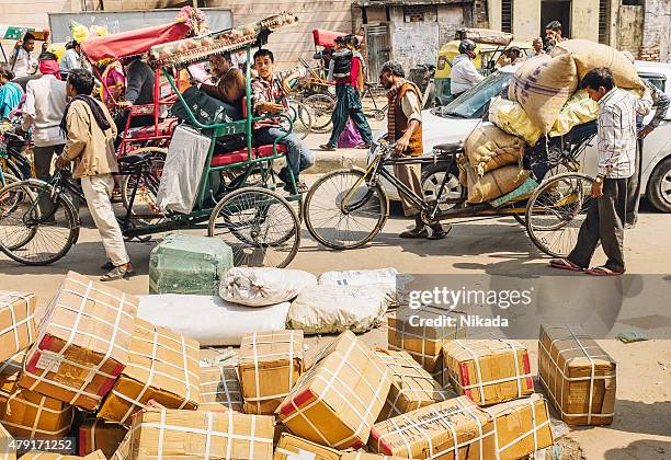 streets of old delhi - chandni chowk stockfoto's en -beelden