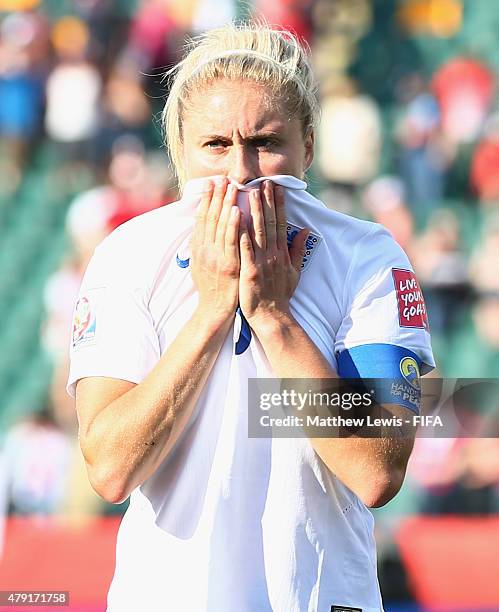 Steph Houghton of England looks on, after her team lost to Japan during the FIFA Women's World Cup 2015 Semi Final match between Japan and England at...