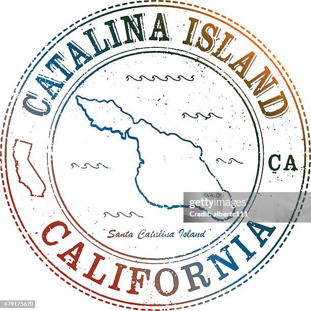 catalina isand travel stamp - avalon catalina island california stock illustrations