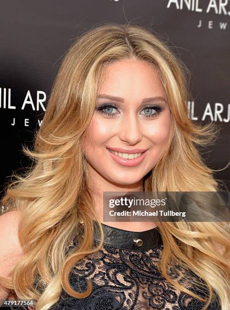 Blogger Ella Mois attends the grand opening of the Anil Arjandas Jewels Los Angeles Boutique on July 1, 2015 in West Hollywood, California.