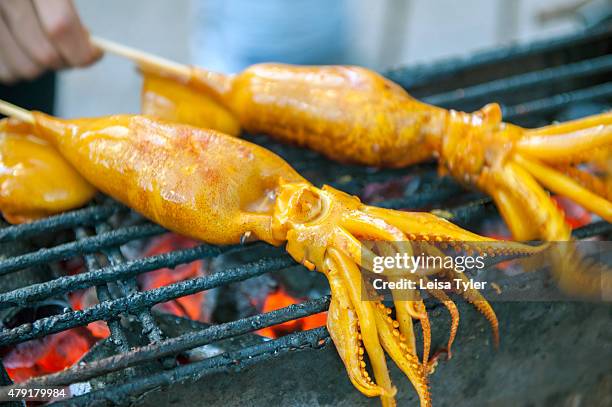 Grilled octopus for sale at a night market set up long the Mekong River in the Issarn town of Nong Khai.