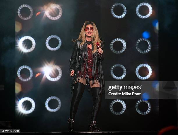 Shania Twain performs on stage at Nassau Veterans Memorial Coliseum on July 1, 2015 in Uniondale, New York.