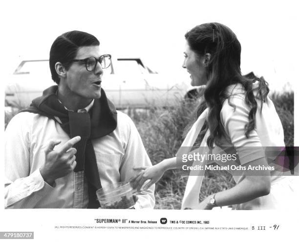 Actor Christopher Reeve and actress Annette O'Toole in a scene from the Warner Bros. Movie "Superman III" circa 1983.