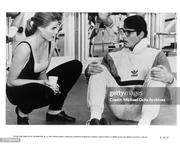 Actress Mariel Hemingway and actor Christopher Reeve in a scene from the Warner Bros. Movie "Superman IV: The Quest for Peace" circa 1987.
