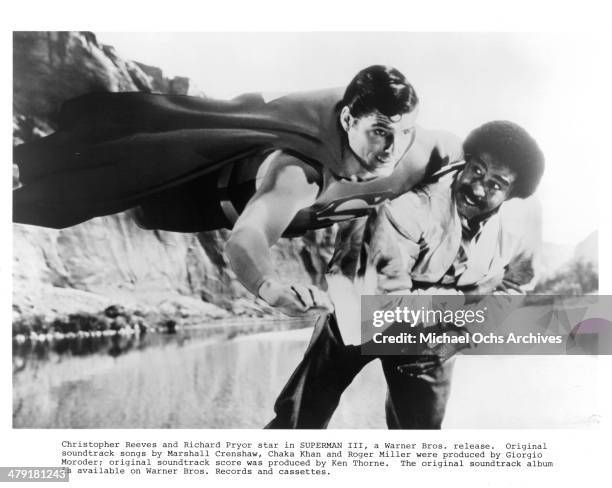 Actors Christopher Reeve and Richard Pryor in a scene from the Warner Bros. Movie "Superman III" circa 1983.