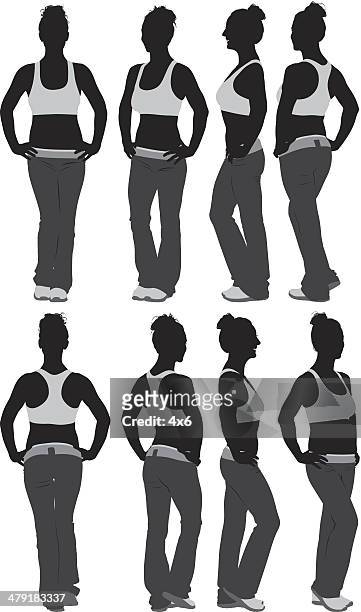 woman in fitness activewear - bun stock illustrations