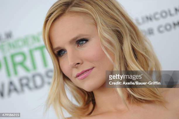 Actress Kristen Bell arrives at the 2014 Film Independent Spirit Awards on March 1, 2014 in Santa Monica, California.