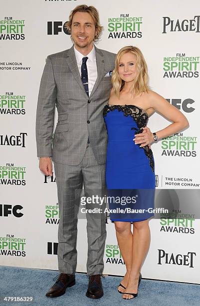 Actors Dax Shepard and Kristen Bell arrive at the 2014 Film Independent Spirit Awards on March 1, 2014 in Santa Monica, California.