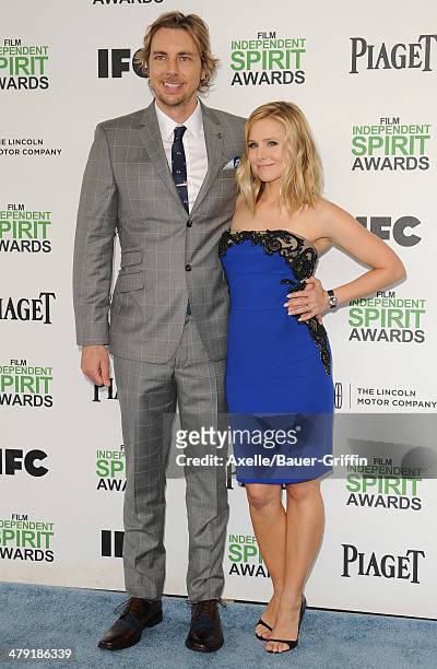 Actors Dax Shepard and Kristen Bell arrive at the 2014 Film Independent Spirit Awards on March 1, 2014 in Santa Monica, California.