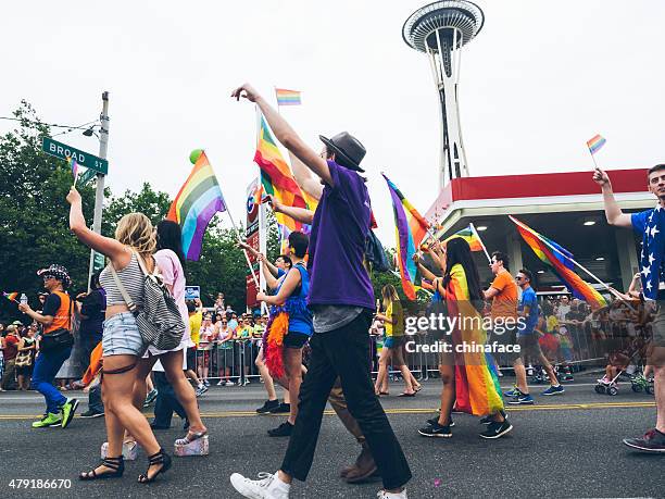 2015 seattle pride parade - advocacy stock pictures, royalty-free photos & images
