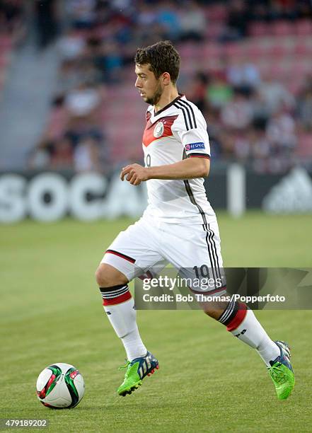 Amin Younes in action for Germany during the UEFA European Under-21 Group A match between Germany and Serbia at Letna Stadium on June 17, 2015 in...