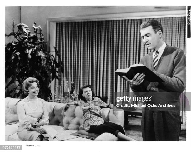 Actresses Audrey Meadows, Charla Doherty and actor James Stewart talk in a scene from the movie "Take Her, She's Mine" circa 1963.