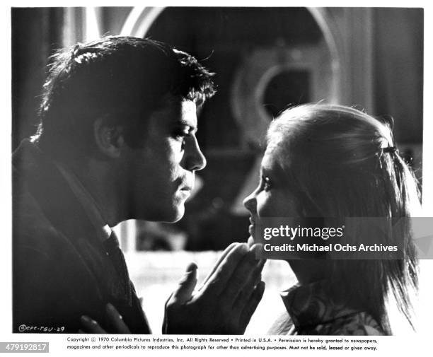 Actor Oliver Reed and actress Hayley Mills in a scene from the Columbia Picture movie "Take a Girl Like You" circa 1970.