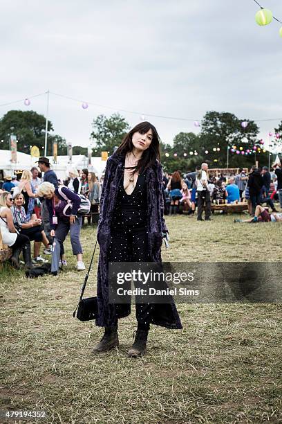 Model Daisy Lowe at the Glastonbury Festival at Worthy Farm, Pilton on June 27, 2015 in Glastonbury, England.