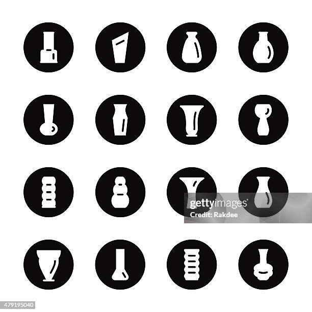 vase icons - black circle series - clay pot stock illustrations