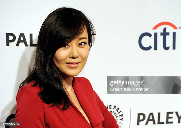 Actress Yunjin Kim arrives at The Paley Center Media's PaleyFest 2014 Honoring "Lost" 10th Anniversary Reunion at the Dolby Theatre on March 16, 2014...