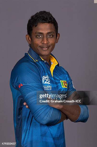 Ajantha Mendis of Sri Lanka at the headshot session at the Pan Pacific Hotel, Dhaka in the lead up to the ICC World Twenty20 Bangladesh 2014 on March...