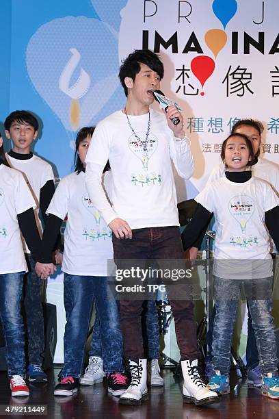 Singer Michael Wong attends public activity in Taipei,China on Friday March 14,2014.