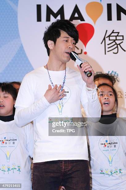 Singer Michael Wong attends public activity in Taipei,China on Friday March 14,2014.