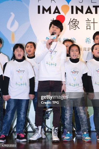 Singer Michael Wong attends public activity in Taipei,China on Friday March 14,2014.